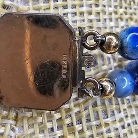 Lapis Lazuli, Sodalite Chip 2 Strand Necklace Large Druzy Pendant 18"L - Picture 6 of 7